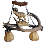 Pendant lamp, Antler and woodcarved Ibex