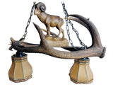 Pendant lamp, Antler and woodcarved Ibex