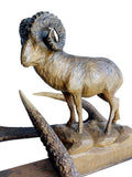 Pendant lamp, Antler and woodcarved Ibex