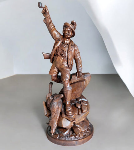 Large Hand-Carved Wooden Sculpture – Tyrolean Hunter with Game – circa 1900 (price in consultation)